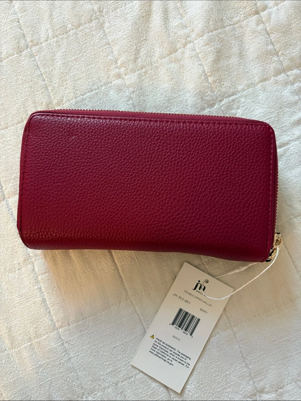 Pebbled Leather Zip Wallet - Burgundy